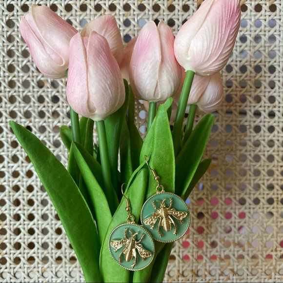 NWT Honey Bee Earrings | Gold + Emerald Green - Picture 5 of 16